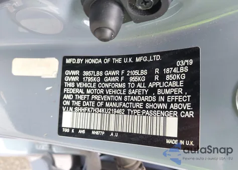 2019 Honda Civic Lx from USA, damaged, VIN SHHFK7H34KU219462